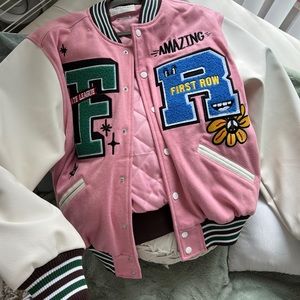 Pink & white varsity bomber jacket size M